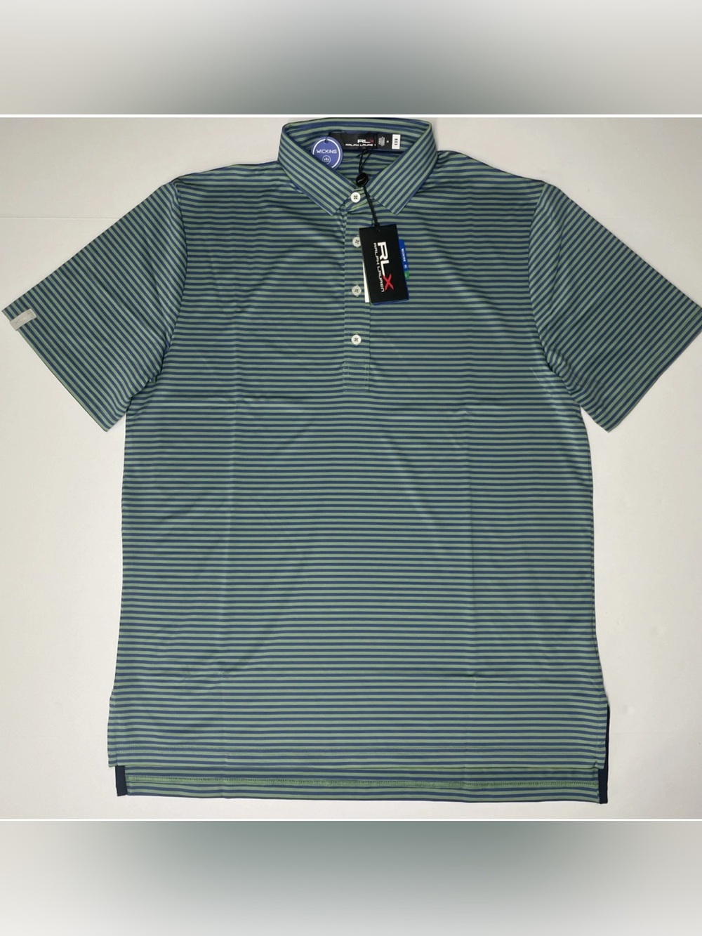 RLX Ralph Lauren Blue and Green Striped Performance Stretch Golf Polo NEW NWT